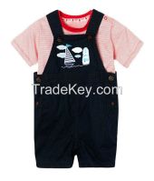 manufacture kids clothes designer babies set with striped t shirt and navy bibshorts