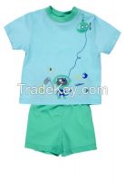 summer baby clothing set with printed round neck t-shirt and shorts