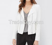 White blazers jacket women zippered front pockets