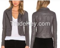 Women coat autumn winter jacket grey leather jacket fashion design girls and ladies coat bike jacket