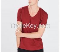 casual mens designer clothing v neck blank red t shirt