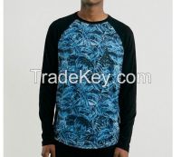 china blue palms printing mens long sleeve tshirt