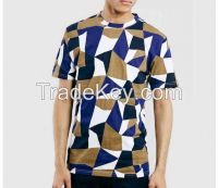 China factory summer mens Villain Navy Tangram Print custom t shirts cheap