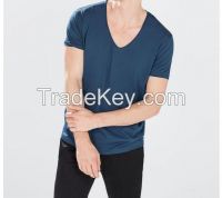 China factory menswear good quality cheap price navy v neck t shirts