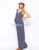 Fashion maternity long dress in stripe