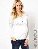 plain v neck maternity top with long sleeves