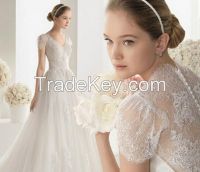 Wedding Dress China A Line V Neck Applique Lace Long Tail Princess Wedding Gown