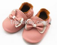 2016 sweet soft sole leather pink baby shoes with bow