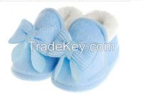 lovely soft sole short velour newborn baby shoe with bow