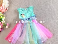 2016 New Arrival Formal Rainbow Frill Dress For Baby Girl