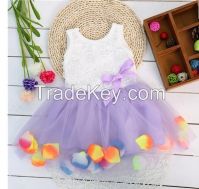 Best sale childrens clothing colorful petals decorated veil princess dress wholesale