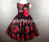 Girl Party Dress Black Ekao Flower Print BIg Bow Summer Dress For Girls 4-16 Hot Manufacturer