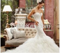 Organza Sweetheart Cascading Ruffle Ivory Trumpet Wedding Dresses Vestidos