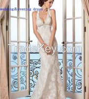 Halter Champagne Long Backless Mermaid Lace Sexy Wedding Dress