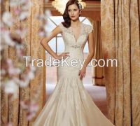 Sexy Crystal Mermaid Wedding Dress Open Back 2016 Custom Made