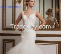 Sxey Open Back Sweep Train Tulle V-Neck Mermaid  Wedding Dress