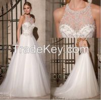 Beads Sleeveless Zipper Sweep Train Bridal Wedding Dress