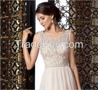 A-Line Backless Tulle Sexy Champagne Crystal Rhinestone Wedding Dresses