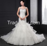 Sleeveless O-neck Appliques Beading mermaid Wedding Dress