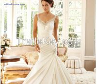 Scoop Hollow Wedding Dress Beading Bridal Gown Celebrity 2016