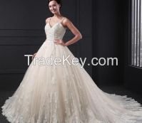 Attractive A-Line V-Neck Tulle Lace Appliques 2016 Beaded Wedding Dress