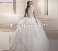 Attractive Scoop Neck Sweep Train Tulle 2016 Ball Gown Wedding Dress