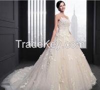 Amazing Strapless Appliqued Zipper Ball Gown Chapel Train Wedding Dress 2016