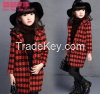 korean style plaid worsted fashion girls long trench coats