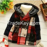 2016 Fashion kids coats thicken cotton plaid printed with hood fashion wholesale children coats