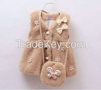 autumn kids vest wool sweet girl vest with bags