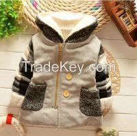 2016 Fashion boys coats thicken solid color cotton zipper with hood fashion wholesale children coats