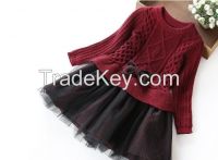 2016 spring winter hot style kids girls thick yarn knitted sweater dress