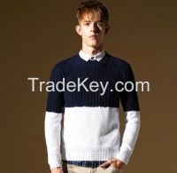 Fashion Korean style men's knitted sweater men's color combination sweater