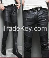 Black Wax Coated Mens skinny Biker Jeans free samples denim jeans jeans