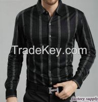 Men dip dye plaid shirts high quality anti-shrink black-white plaids casual shirt