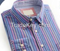 New designer color contrast vertical striped casual men long sleeve shirts