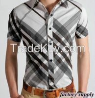 Summer network hot style men's short sleeve shirts Diagonal plaid shirt
