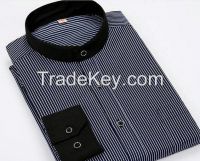 Black and white stripe straight round collar men casual shirt