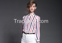 Ladies chiffon ladies new design women long sleeves stripe design shirts for wholesale