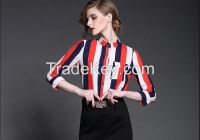 Ladies Fashion Casual Shirt 2016 ladies new design with Strip Printed shirt for wholesale