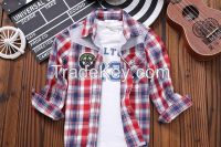 New Design 2015 causal baby boy shirt 2-7 years checked childrens clothes boys for wholesale