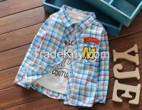 Kids Custom Clothing New Style Fashion Boys Fancy checked Shirt with Embordries Patches For Wholesale