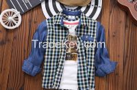 Autumn winter baby boy shirt 2-7 years old denim checked design childrens clothes boys shirt for wholesale