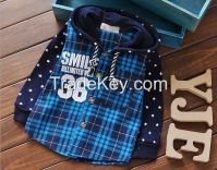 2016 Kids Checked Design with hood Clothing New Style Fashion Boys Shirt For Wholesale