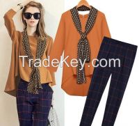 2016 AUTUMN LONG SLEEVE TOPS AND LOOSE PANTS 2 PIECE SETS FOR LADY WHOLESALE