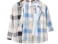 Hot Sales woman casual yarn dyed checked shirt with long sleeves women Loose fit shirt for wholesale