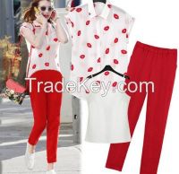 2016 SUMMER SLEEVELESS TOPS SHIRT AND LOOSE PANTS 2 PIECE SETS FOR LADY WHOLESALE