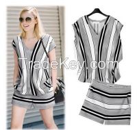2016 SUMMER SLEEVELESS V NECK TOPS AND SHORT PANTS 2 PIECE SETS FOR WHOLESALE