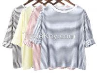 fashion Summer high quality loose fit women T-shirt girls casual cotton stripe design t shirt