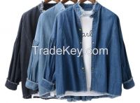 Hot Sales woman Denim shirt,women Loose Fit shirt,ladies Short Cut Design shirt for wholesale